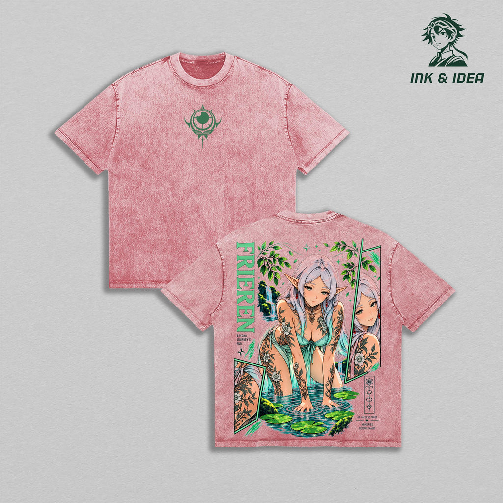 Frieren Beyond Journey’s End Forest Magic Tattoo Anime Vintage Washed Tee