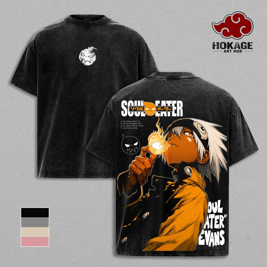 Soul Evans Soul Eater Demon Weapon Scythe Anime Vintage Washed Tee