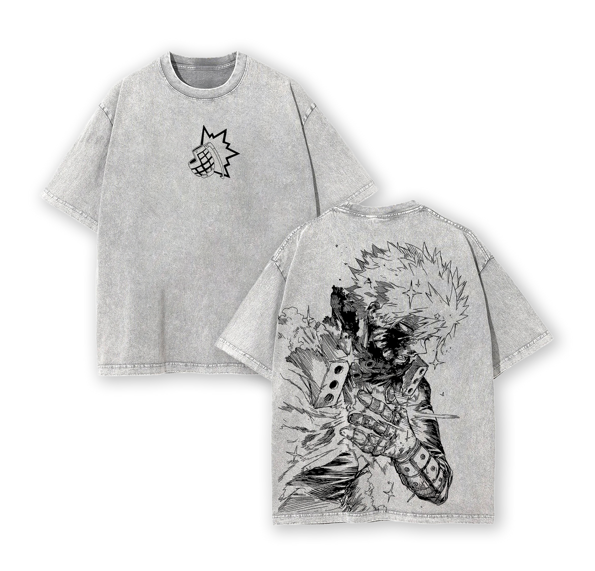 Katsuki Bakugo - My Hero Academia Anime Double Printed Vintage Washed Tee