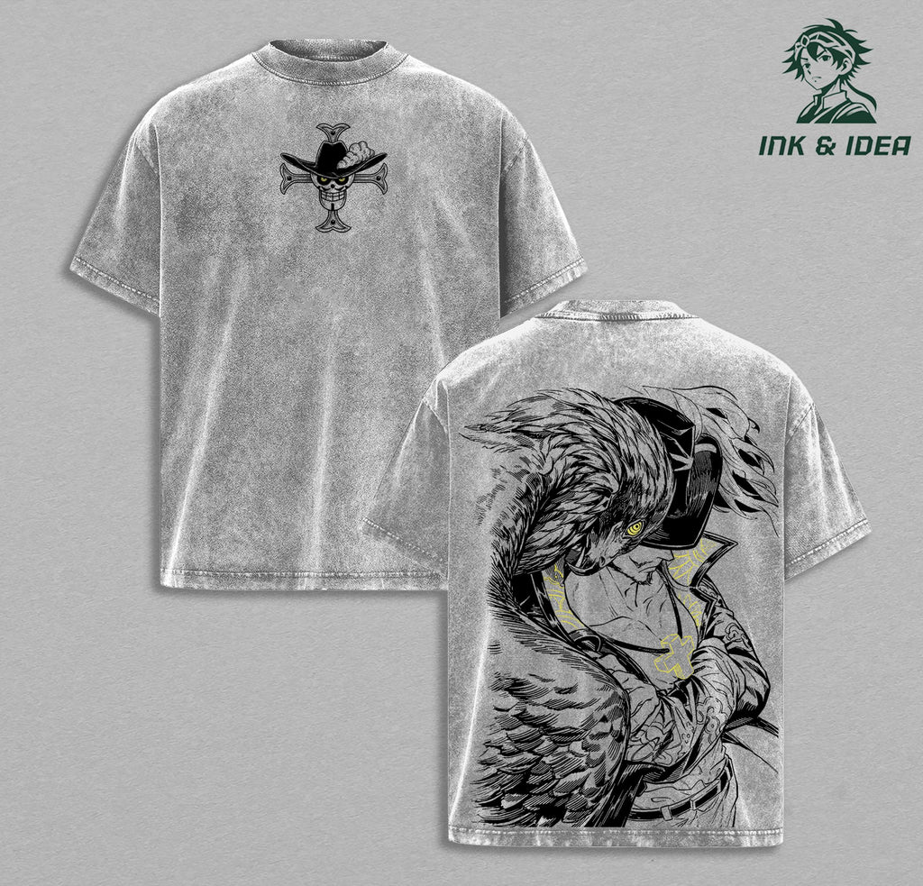 Mihawk Anime Shirt – Vintage Washed Oversized Tee, Hawk Eyes One Piece Graphic, Heavy Cotton Streetwear, Anime Fan Gift