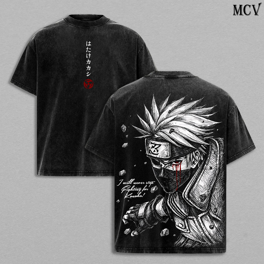 Kakashi Hatake Naruto Copy Ninja Anime Vintage Washed Tee