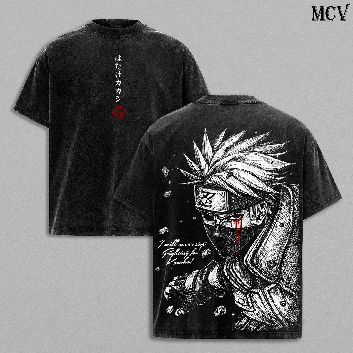 Kakashi Hatake Naruto Copy Ninja Anime Vintage Washed Tee