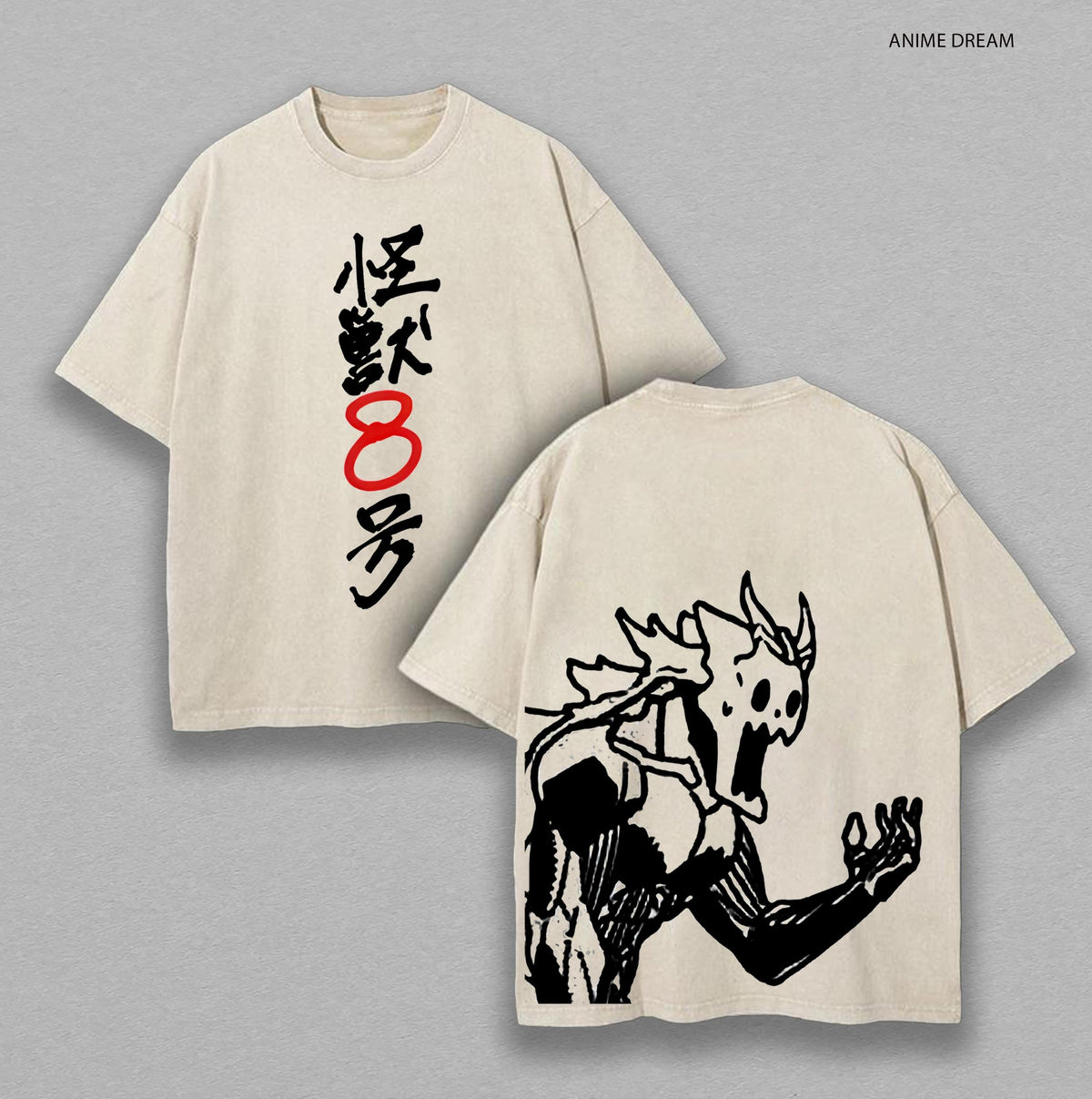 Kafka Hibino Kaiju No. 8 Anime Double Printed Vintage Washed Tee Unisex Oversize Heavyweight Cotton T-shirt for Anime Fans