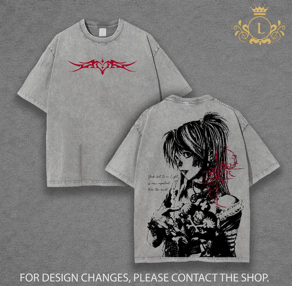Misa Amane Death Note Wash Tee - Hoodie, Vintage Washed Gothic Anime Graphic Tee, Dark Aesthetic Oversized Shirt, Unisex Streetwear