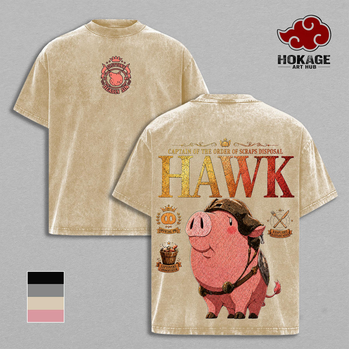 Hawk 7DS Seven Deadly Sins Gluttony Pig Anime Vintage Washed Tee