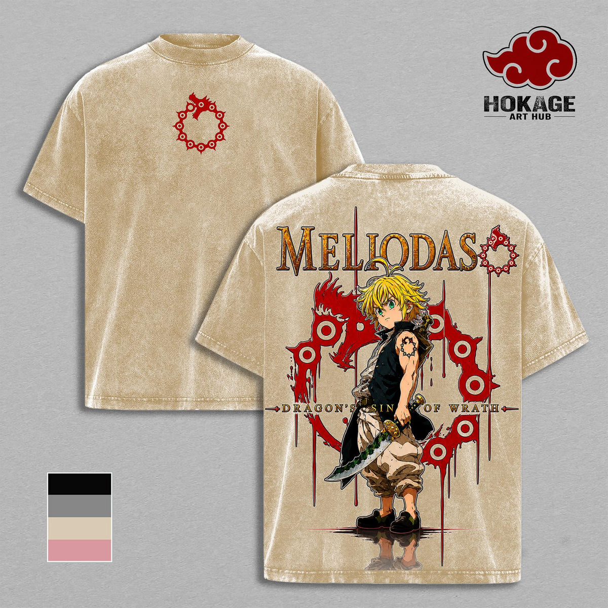 Meliodas 7 Deadly Sins Dragon's Sin Of Wrath Anime Vintage Washed Tee