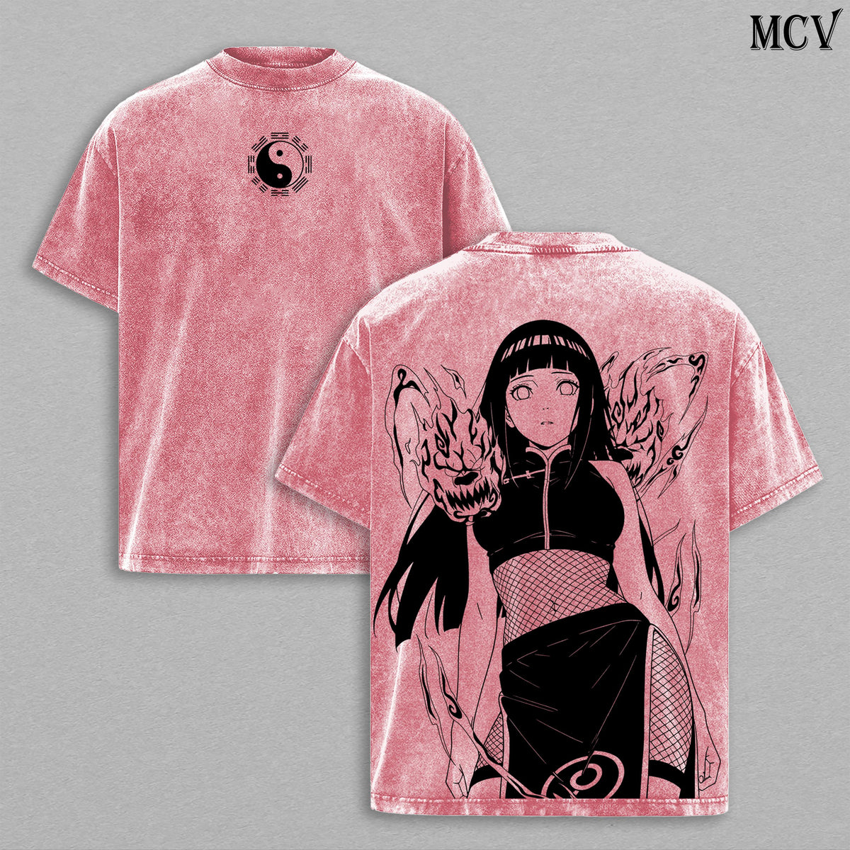 Hinata Hyuga Naruto Anime Double Printed Vintage Washed Tee