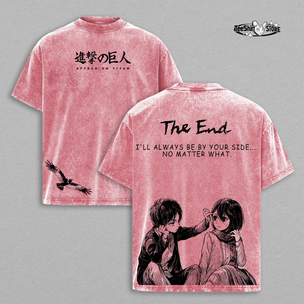 Eren Yeager & Mikasa Ackerman Attack on Titan Anime Vintage Washed Tee