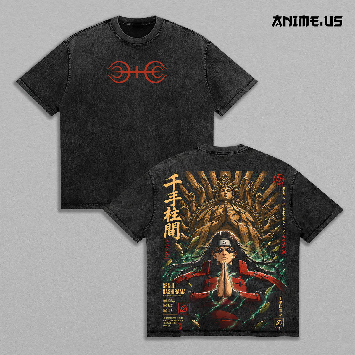 Hashirama Senju Naruto Shippuden Anime Vintage Washed Tee