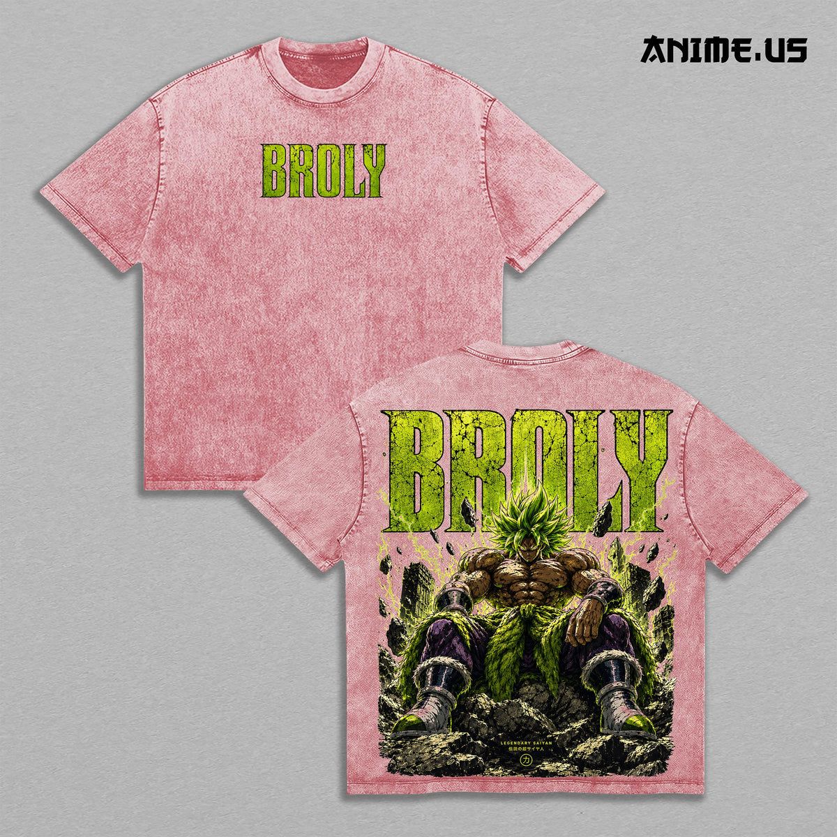 Broly Legendary Saiyan Berserker Vintage Washed T-Shirt Heavyweight Cotton Oversized Anime Green Aura Streetwear Graphic Tee