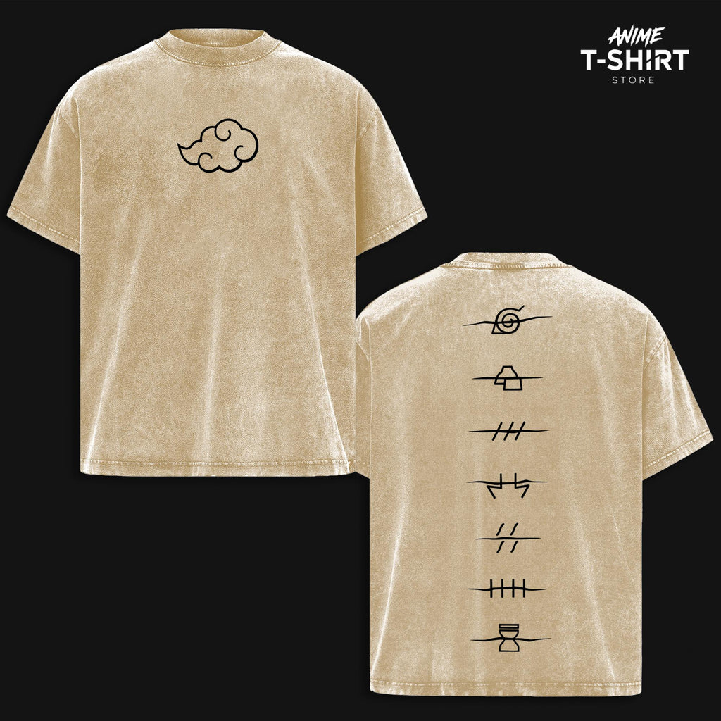 Retro Limited Akatsuki Clan Logo Washed T shirt - Naruto Anime Unisex Oversize Heavyweight Cotton Graphic Tee T-Shirt, Naruto Fan, Casual Oversized