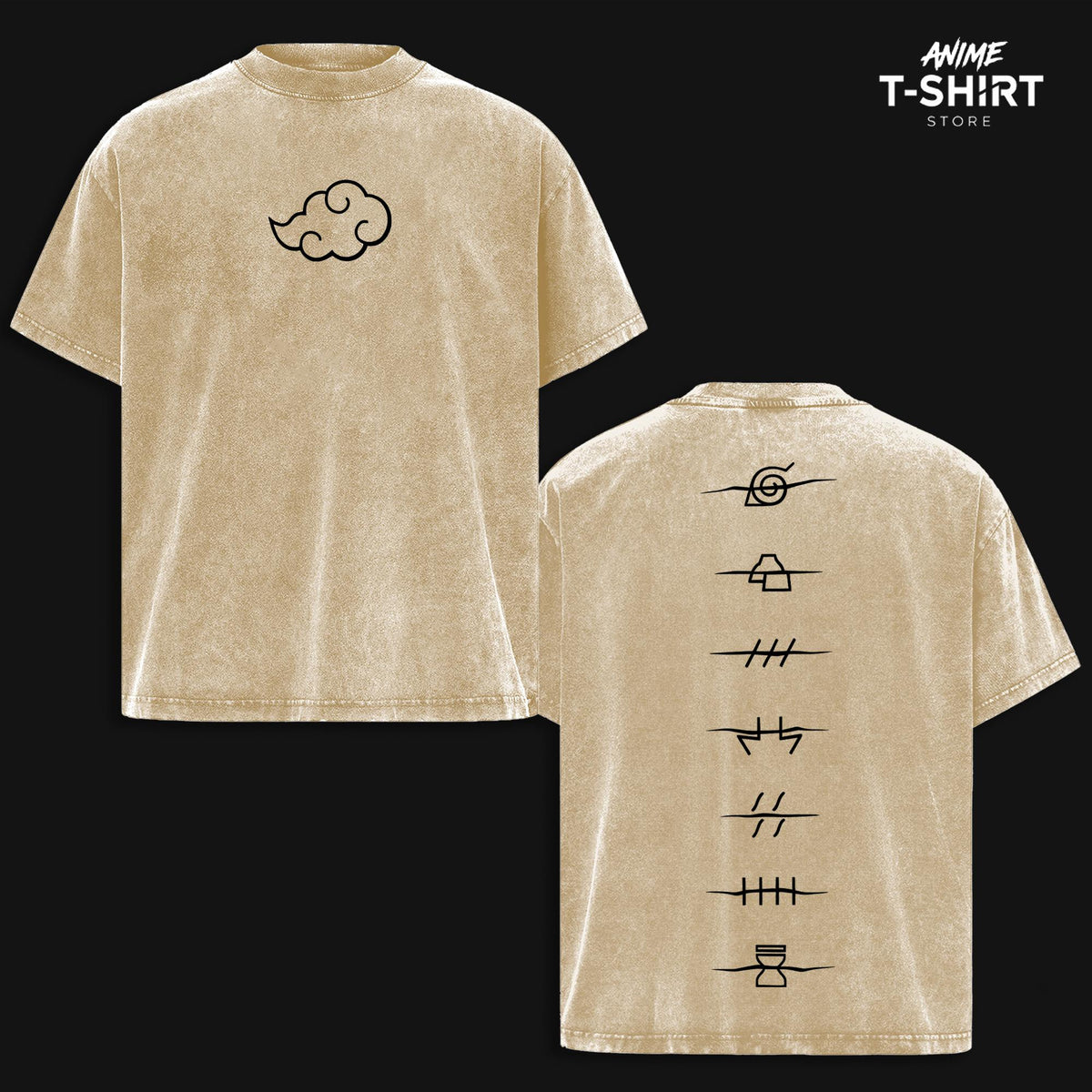 Retro Limited Akatsuki Clan Logo Washed T shirt - Naruto Anime Unisex Oversize Heavyweight Cotton Graphic Tee T-Shirt, Naruto Fan, Casual Oversized