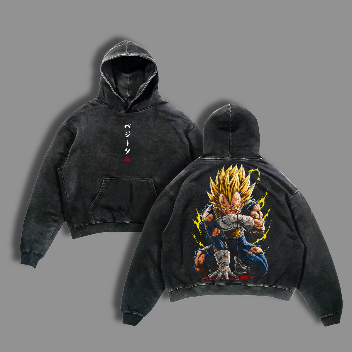 Saiyan Prince Golden Warrior Vintage Washed Oversized Tee, Super Power Anime Fighter Heavyweight Cotton Streetwear Graphic Shirt