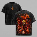 Naruto Kurama Nine Tails Vintage Washed Oversized Graphic Tee, Sage of Six Paths Anime Heavyweight Cotton Streetwear T-Shirt