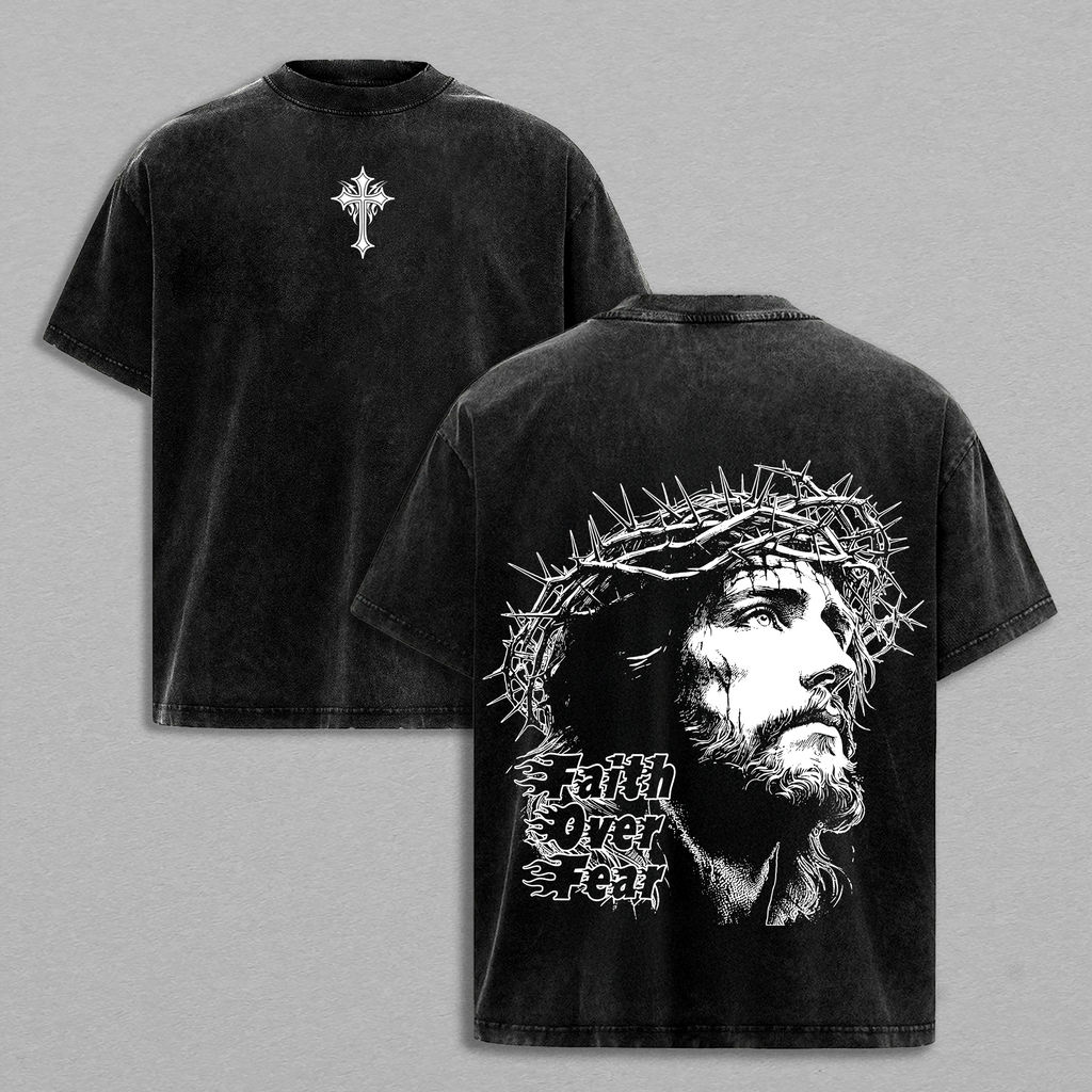 Faith Over Fear Jesus Christ Christian Vintage Washed Tee