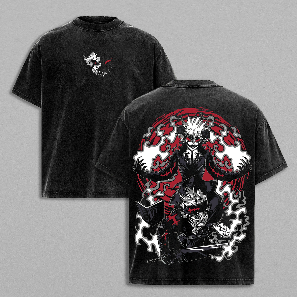 Asta x Black Clover Anime Double Printed Lightweight Washed Tee Aesthetic Anime Streetwear Liebe Asta Demon Form Shirt Magic Knight Black Clover merch