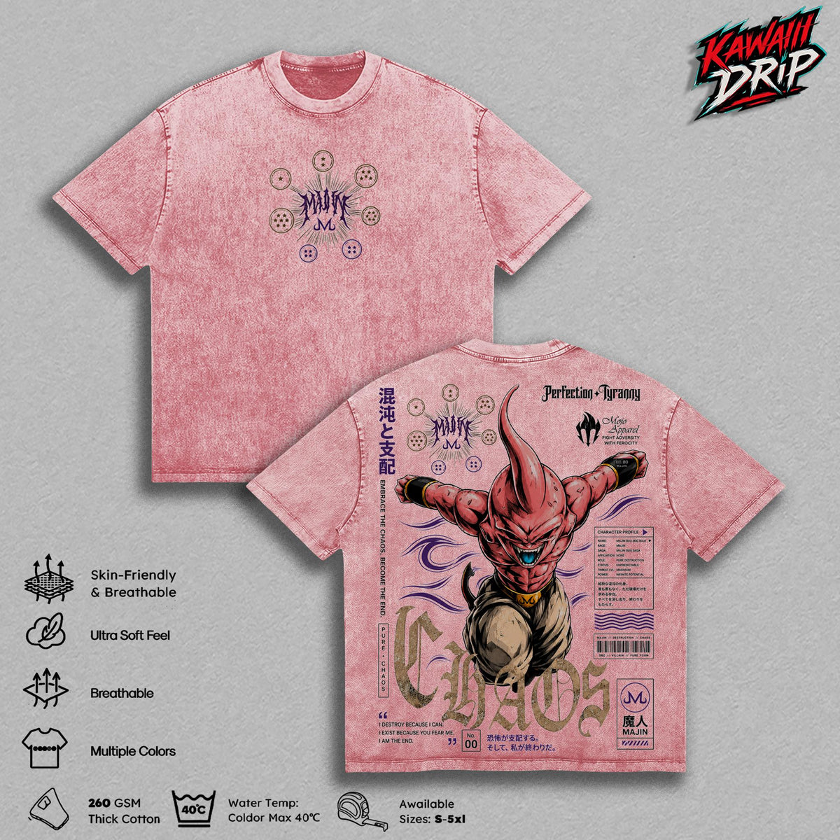 Majin Buu Chaos DBZ Anime Vintage Washed Tee