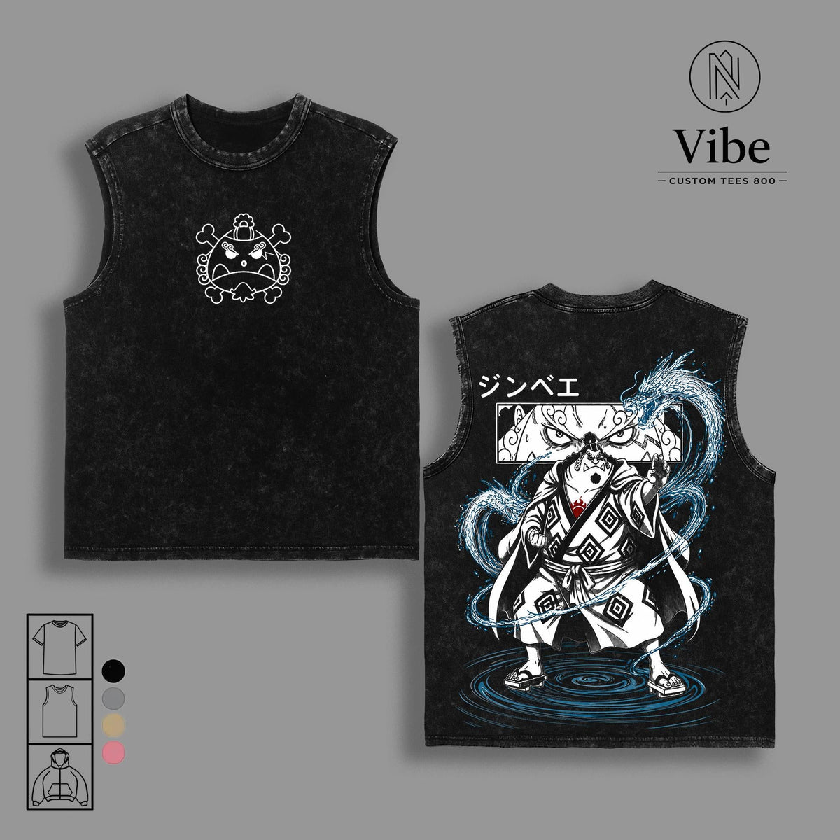 Jinbe 1 Piece Straw Hat Pirates Anime Vintage Washed Tee