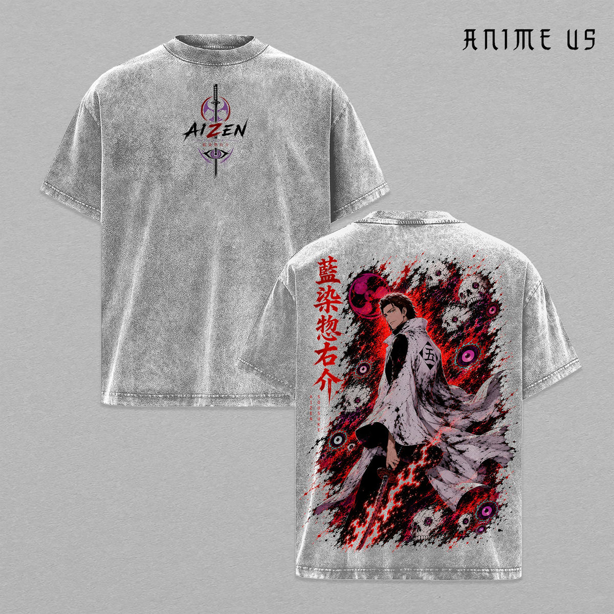Aizen Sosuke Thousand Year Blood War Bleach Anime Shirt Villain King Vintage Washed Oversized Graphic Tee Soul Reaper