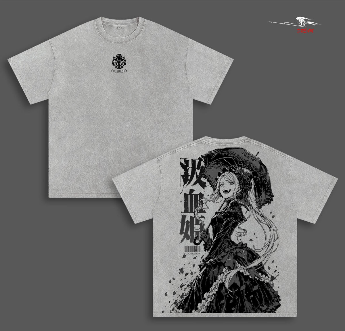 Shalltear Bloodfallen Overlord Anime Double Printed Vintage Washed Tee Unisex Oversize Anime Manga Washed Heavyweight Cotton T-shirt