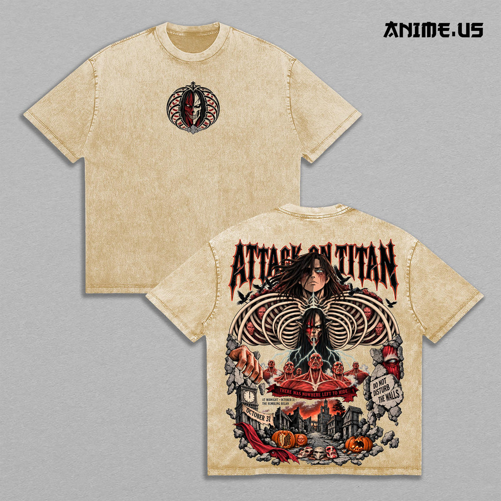 Attack Titan Halloween Eren Rumbling Anime Vintage Washed Tee