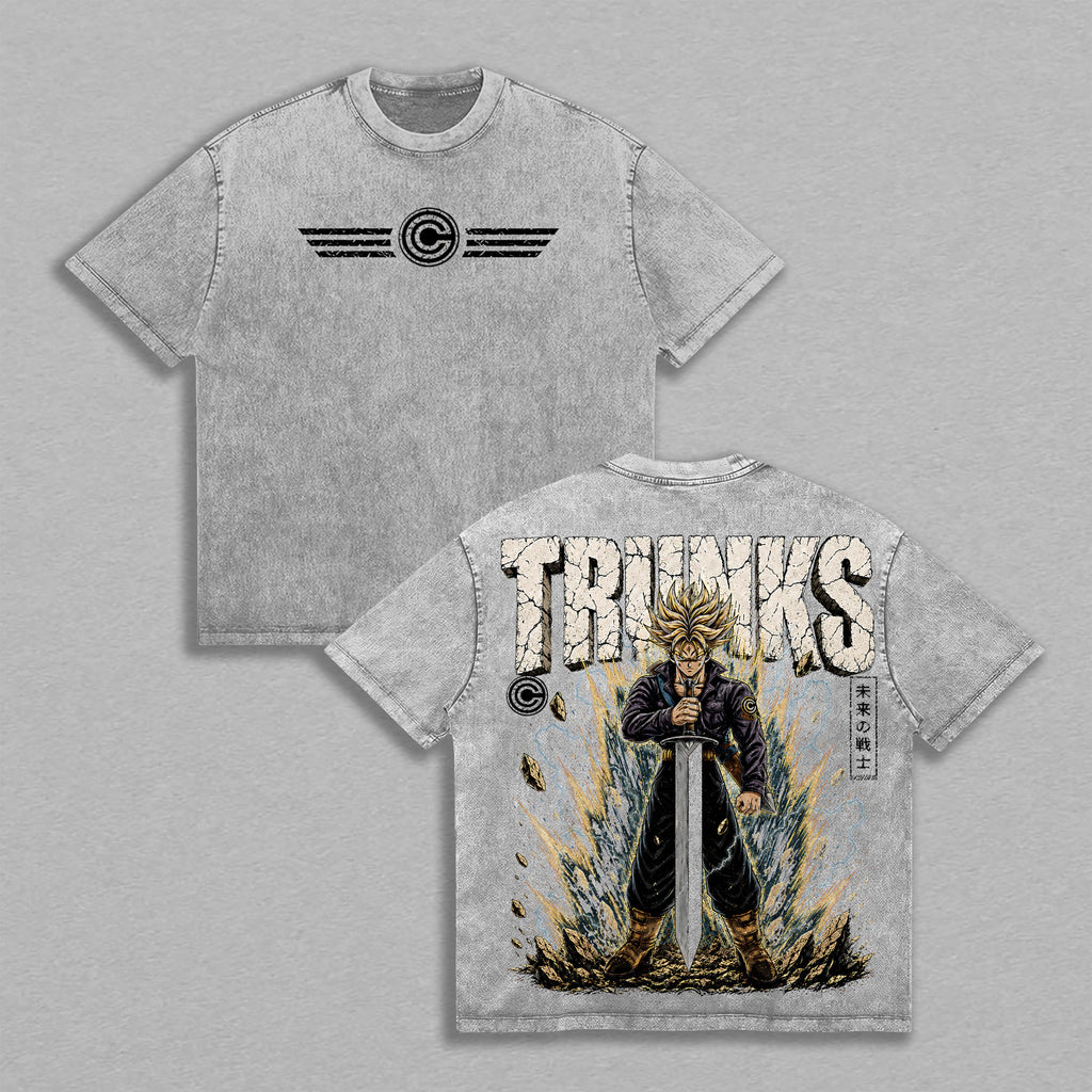 Future Trunks DBZ Sword Time Warrior Anime Vintage Washed Tee