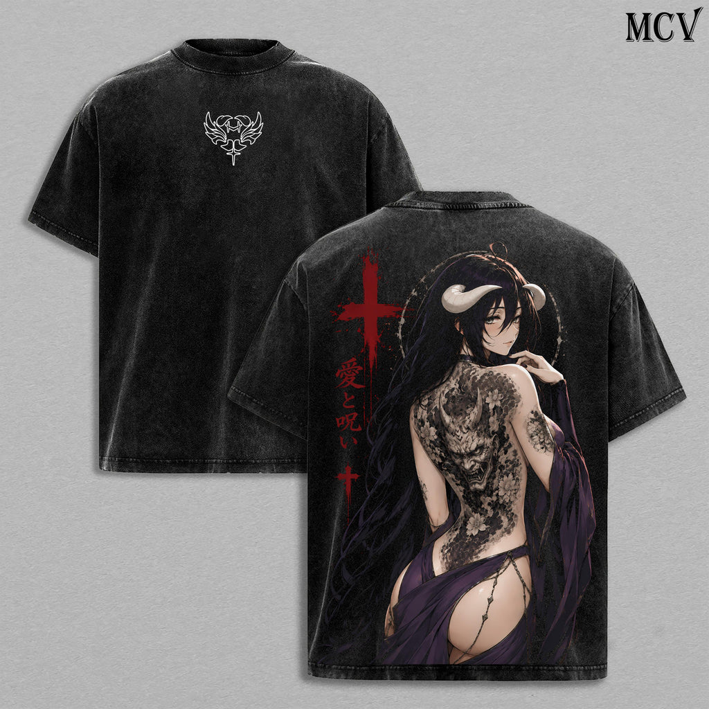 Albedo Overlord Gothic Tattoo Anime Vintage Washed Tee