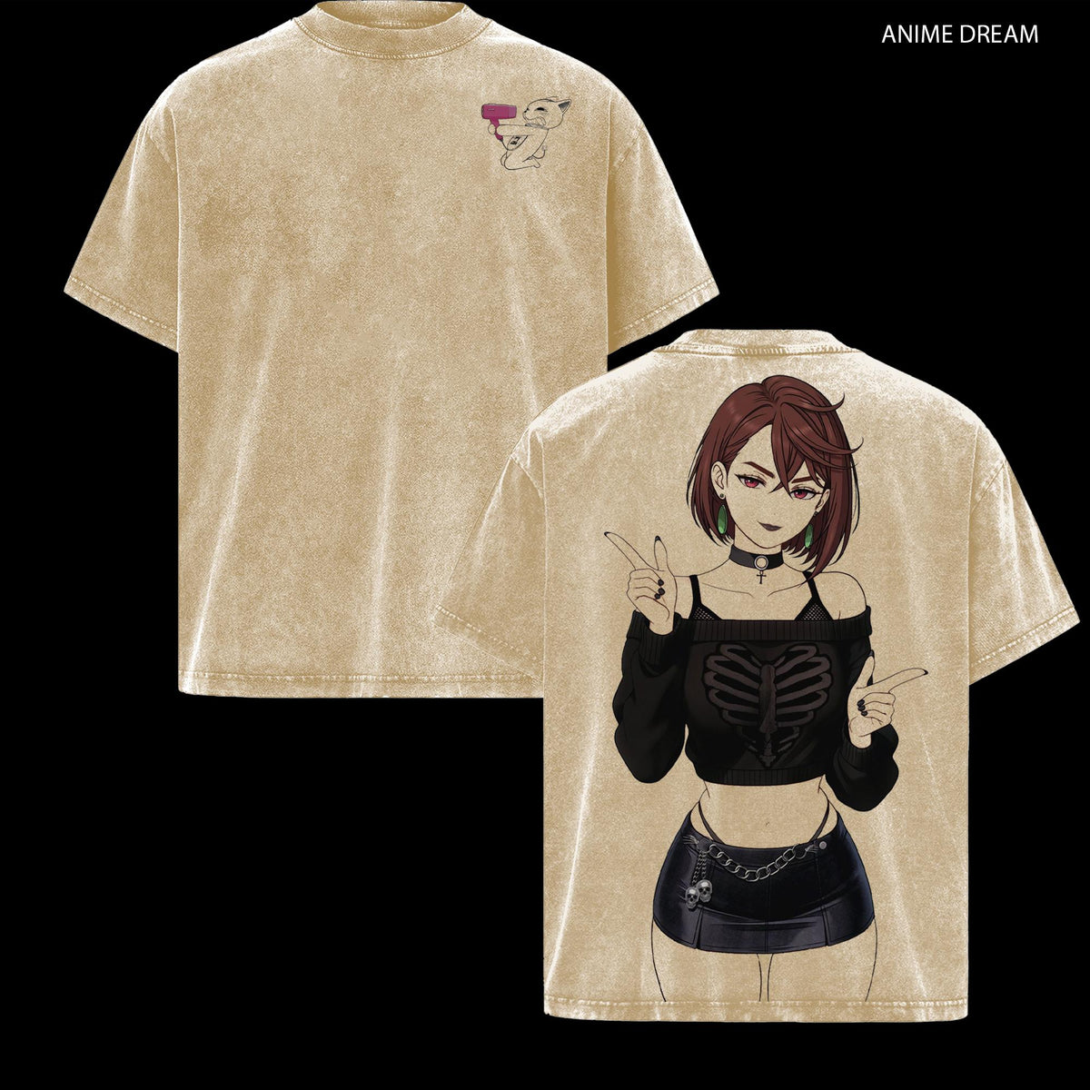 Dandadan Momo Ayase Anime Double Printed Vintage Washed Tee Unisex Oversize Heavyweight Cotton T-shirt for Anime Fans and Lovers