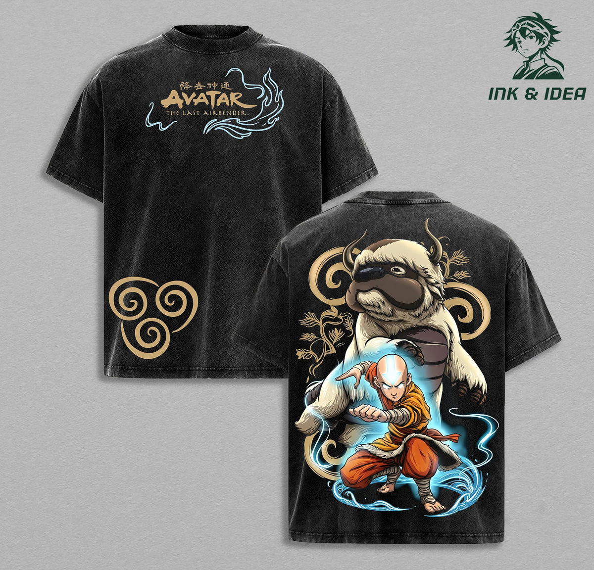 Avatar The Last Airbender Aang & Appa Vintage Washed Tee, Air Nomad Anime Graphic Shirt