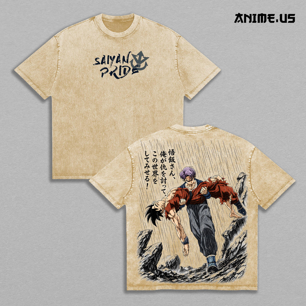 Future Trunks x Gohan Saiyan Warrior Anime Washed Graphic Tee Heavyweight Cotton Streetwear Shirt