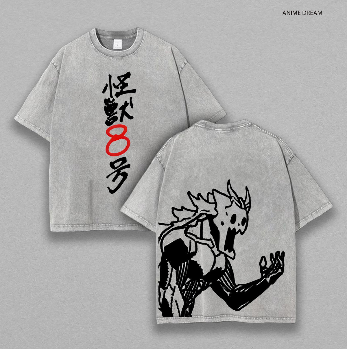 Kafka Hibino Kaiju No. 8 Anime Double Printed Vintage Washed Tee Unisex Oversize Heavyweight Cotton T-shirt for Anime Fans