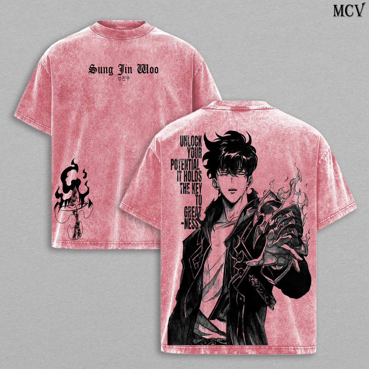 Retro Sung Jin-Woo Solo Leveling Anime Vintage Washed Tee