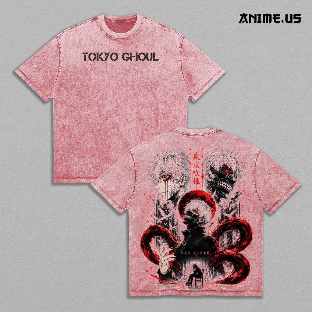 Ken Kaneki Tokyo Ghoul Vintage Washed T-Shirt | Red Eyed Ghoul Anime Graphic Tee | Dark Manga Oversized Streetwear Shirt