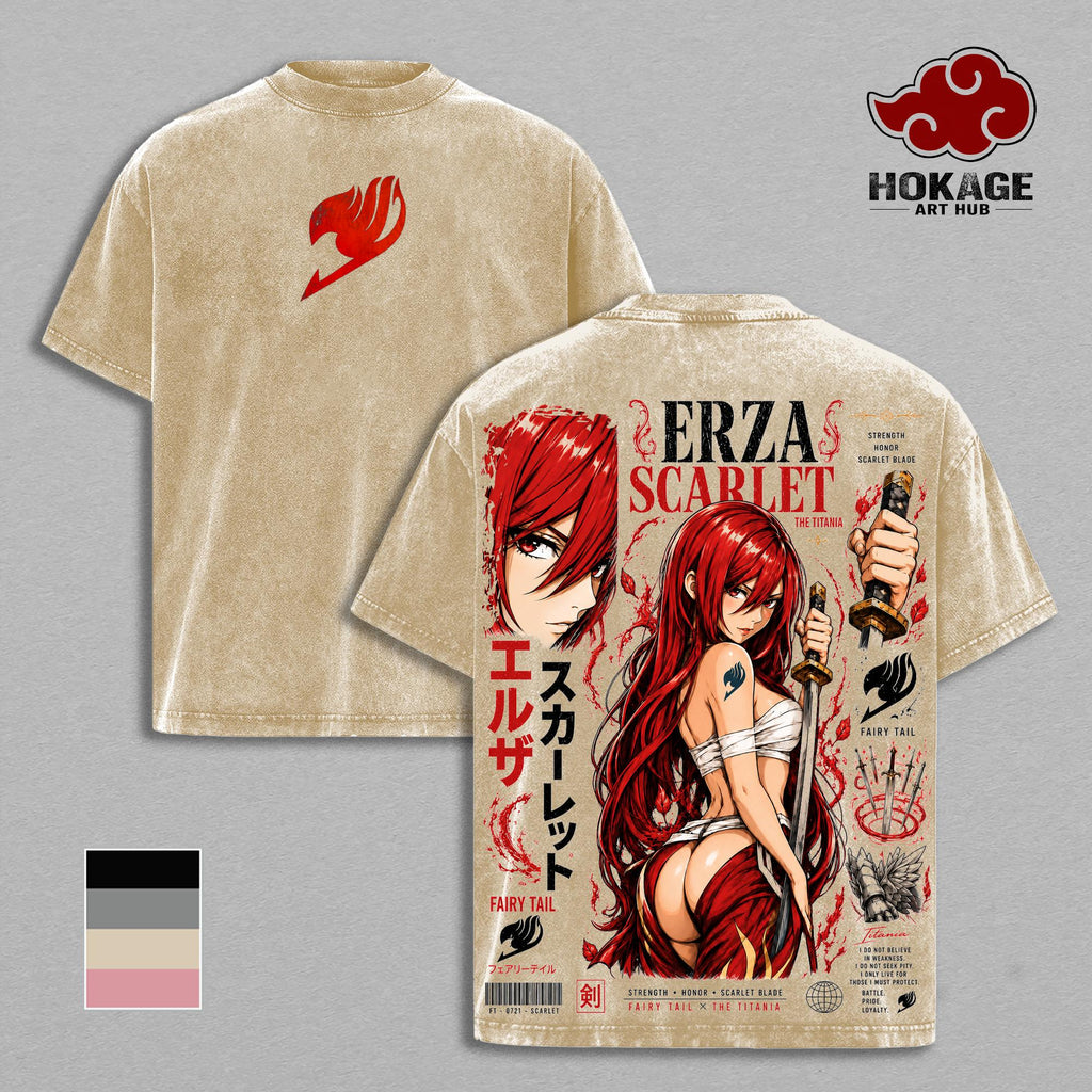 Erza Scarlet Fairy Tail Scarlet Blade Anime Vintage Washed Tee