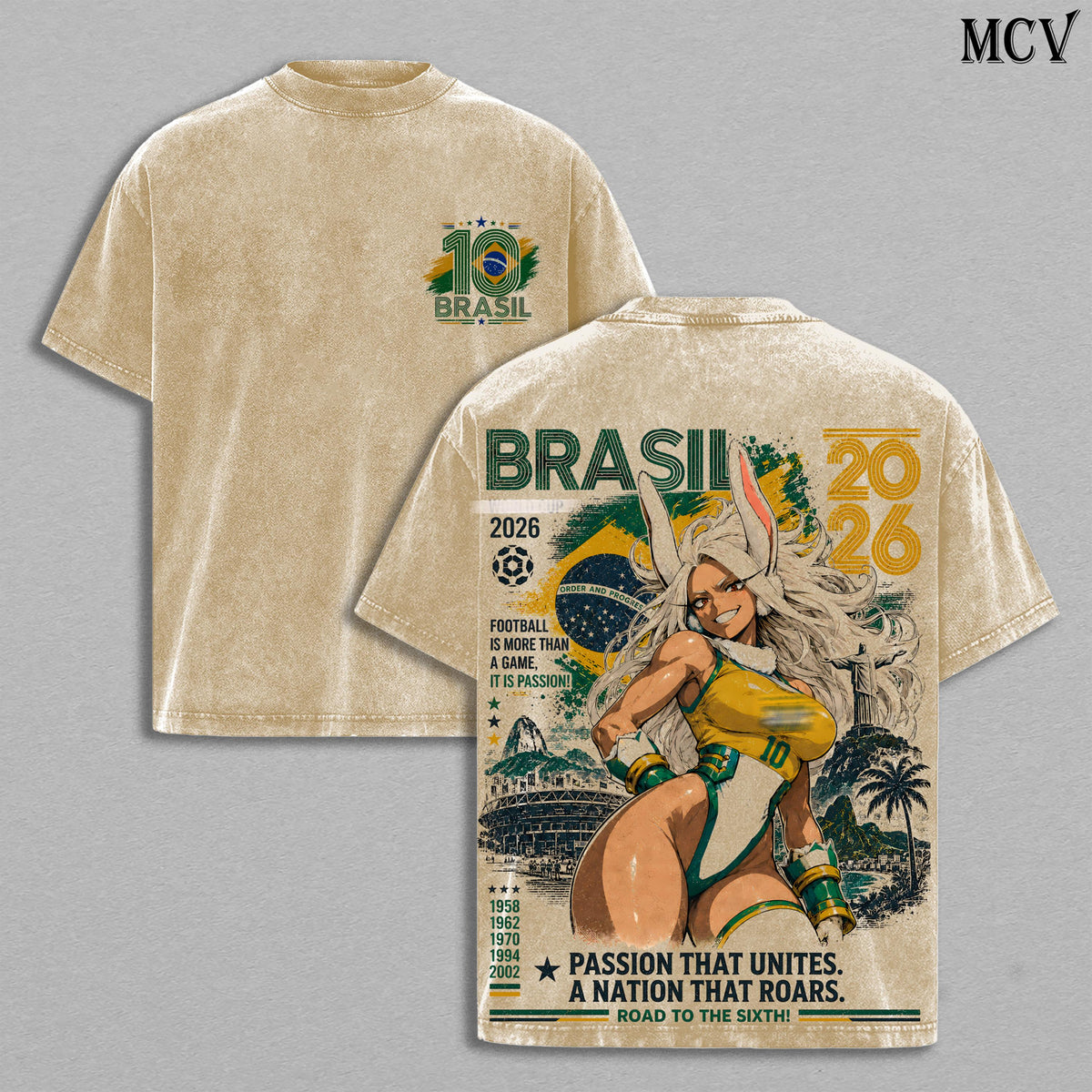 Mirko My Hero Academia Brasill World Football 2026 Anime Vintage Washed Tee