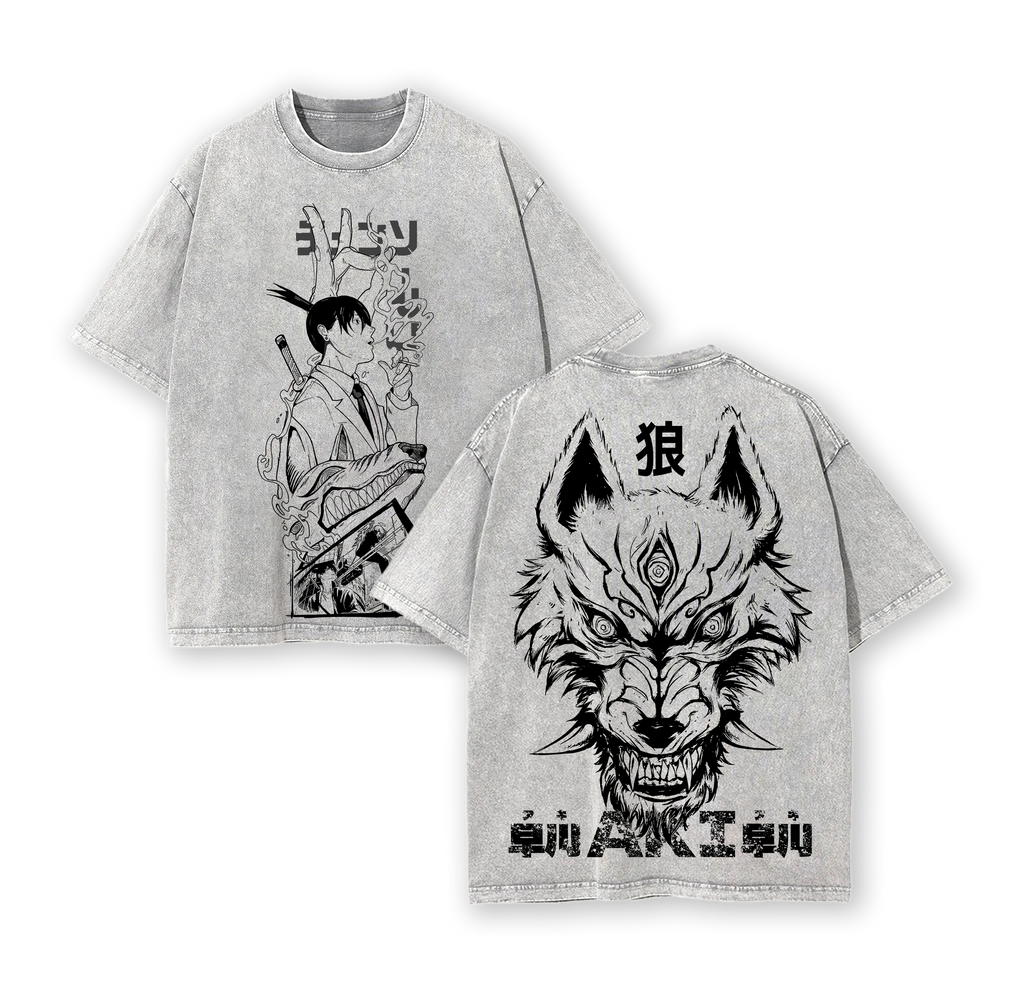 Aki Hayakawa Chainsaw Man Anime Double Printed Vintage Washed Tee