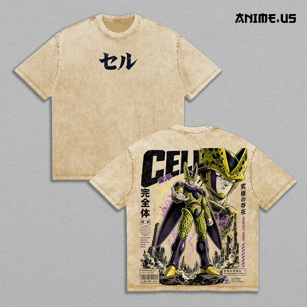 Perfect Cell Bio Android DBZ Anime Graphic Shirt Ultimate Fighter Vintage Washed Heavyweight Cotton Oversized Manga Art Streetwear Back Print Tee