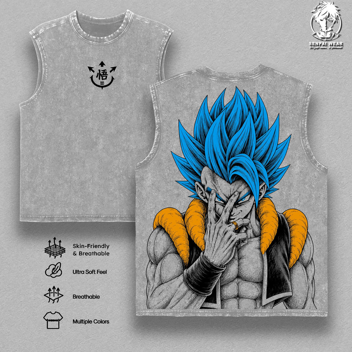 Gogeta DBZ Blue Super Saiyan Anime Vintage Washed Tank Top
