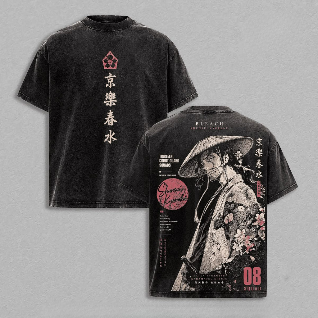 Kyoraku Shunsui Anime BLEACH T-shirt Vintage Washed