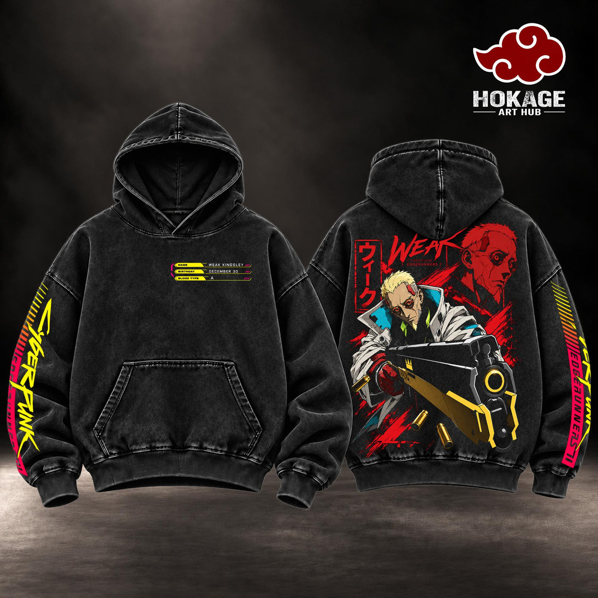 Weak Kingsley Cyberpunk Edgerunners 2 Anime Vintage Washed Hoodie