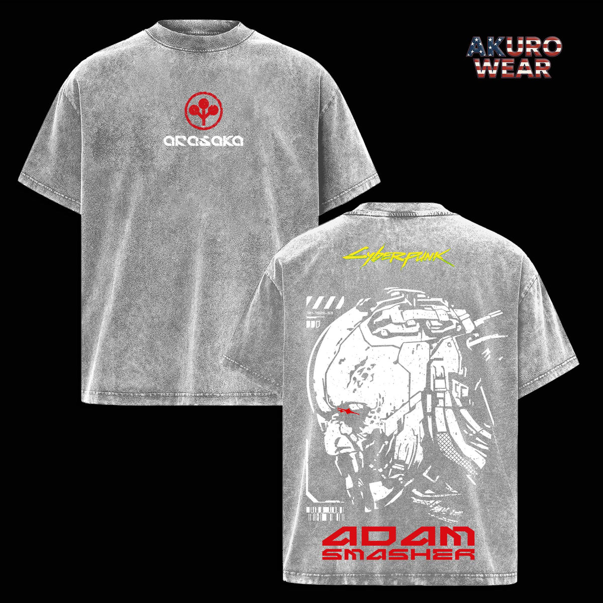 Adam Smasher Cyberpunk 2077 Edgerunners Anime Vintage Washed Tee