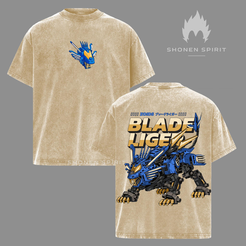 Zoids Blade Liger Oversized T-Shirt, Vintage Washed Anime Tee, New Century Zero Mecha Robot Graphic Shirt, Japanese Manga Streetwear Fashion