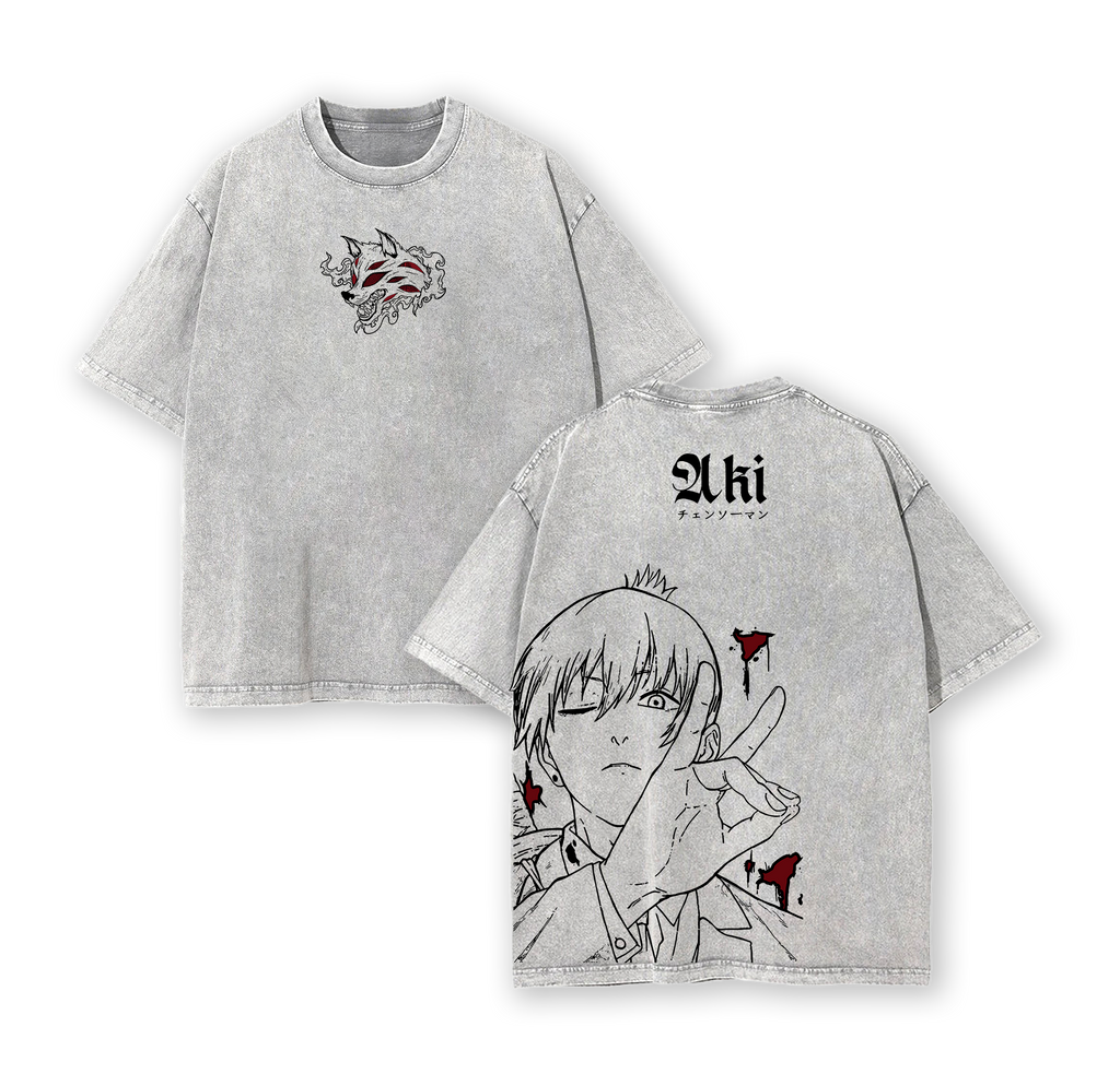 Aki Hayakawa Tee Washed – Chainsaw Man The Movie: Reze Arc Vintage Oversized Heavy Cotton Anime Manga T-Shirt