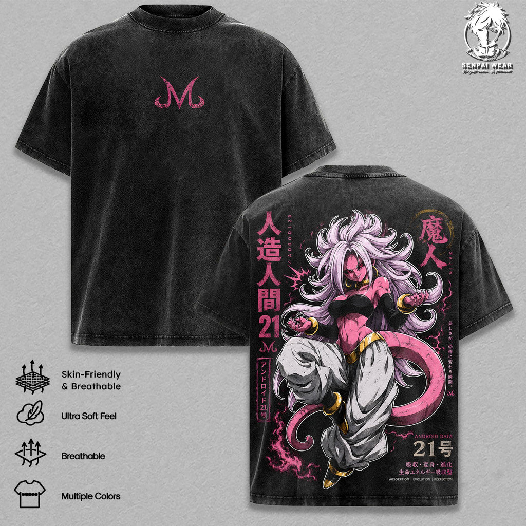 Android 21 Majin Form DB FighterZ Anime Vintage Washed Tee