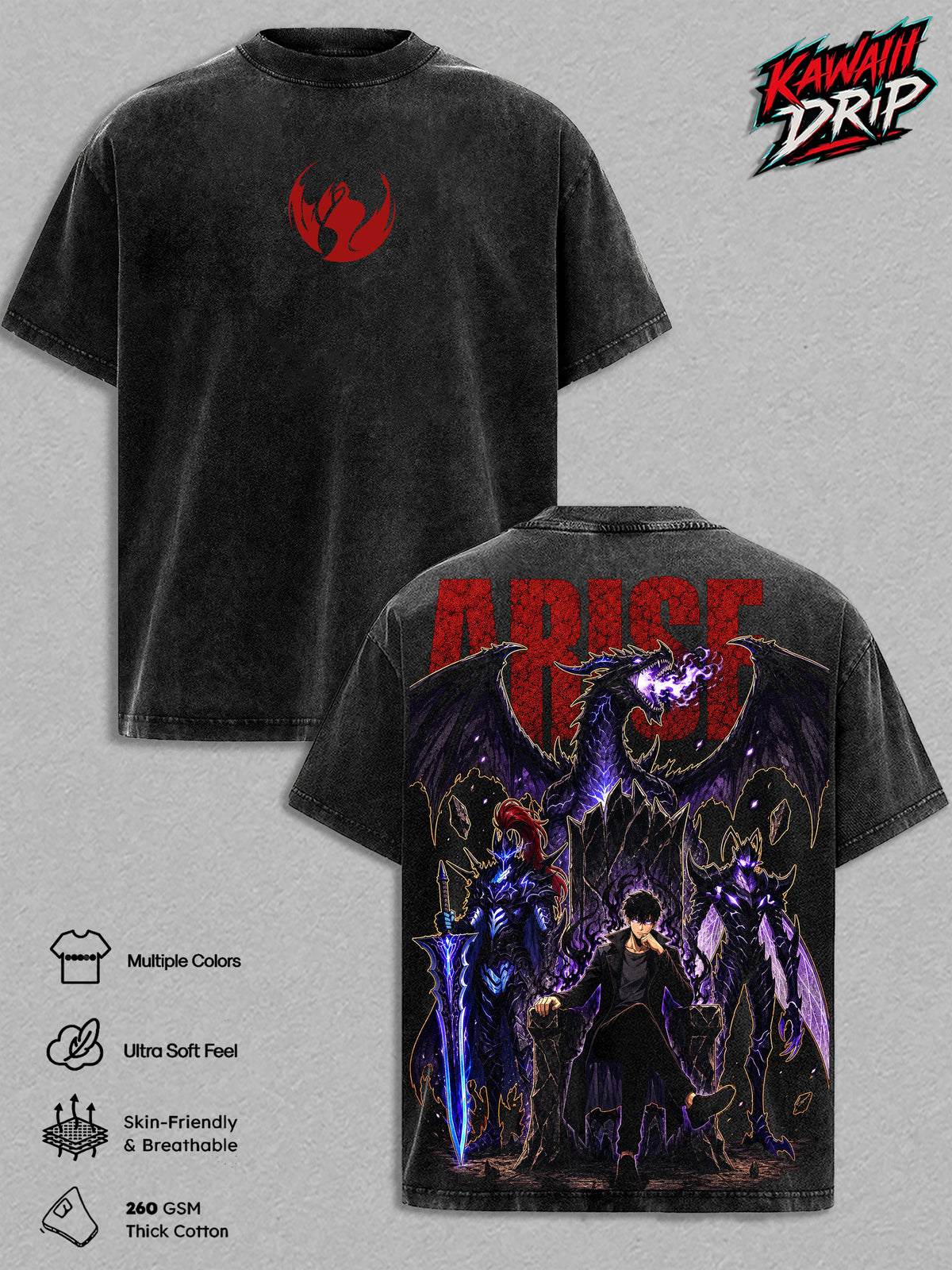 Sung Jinwoo Solo Leveling Shadow Monarch Anime Vintage Washed Tee
