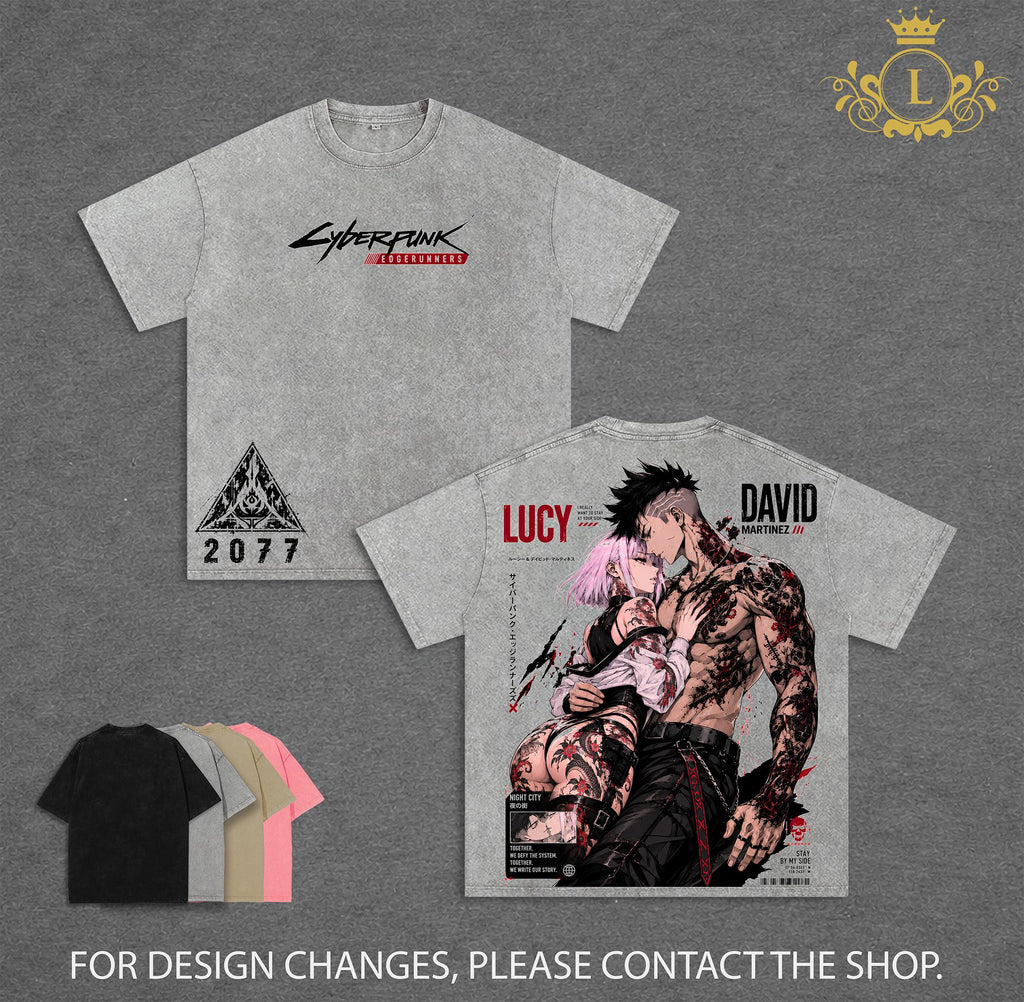 Lucy and David Cyberpunk Edgerunners Anime Vintage Washed Tee