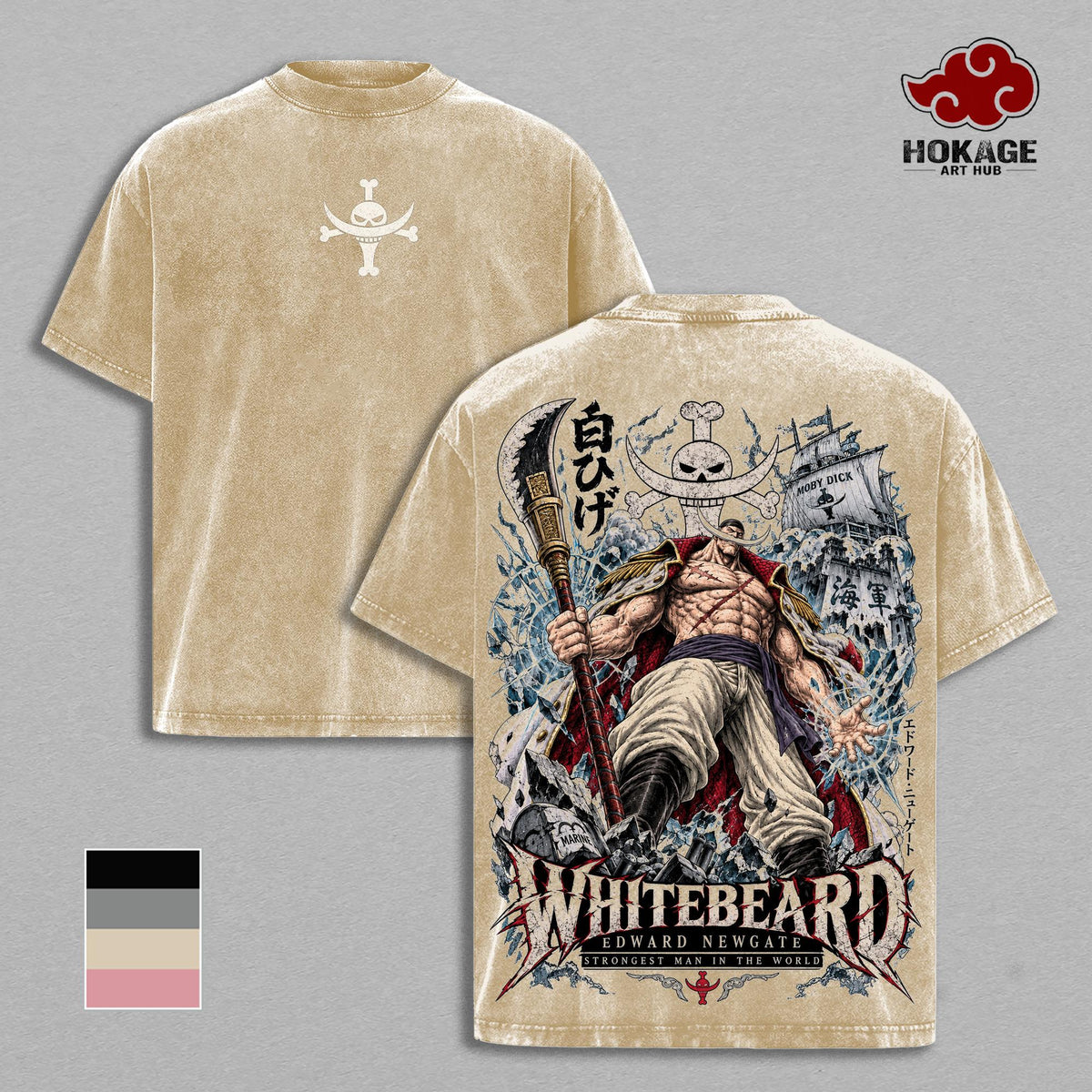Whitebeard Edward Newgate OP Anime Vintage Washed Tee