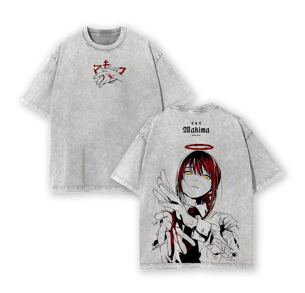 Makima Chainsaw Man Washed T-Shirt – Double Sided Vintage Anime Streetwear Tee