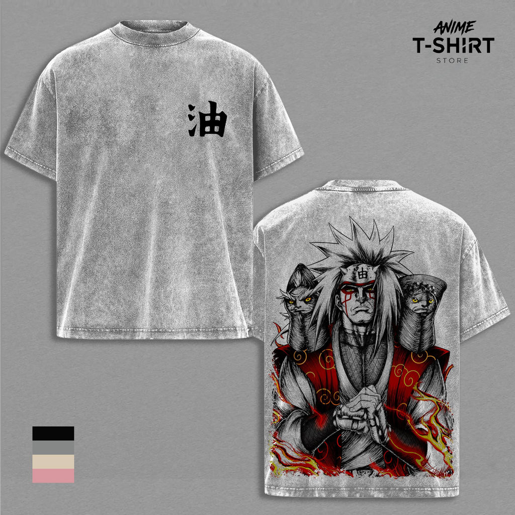 Jiraiya - NRT Anime Graphic Tee Vintage Washed Oversized Shirt Legendary Sannin Sage Mode Manga Streetwear Unisex Fan Gift
