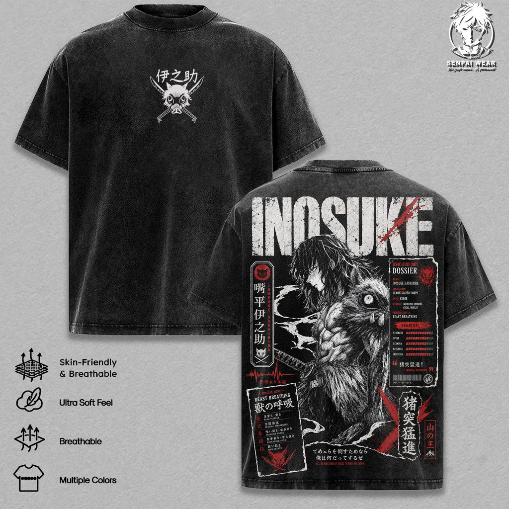Inosuke Demon Slayer Kimetsu No Yaiba Anime Vintage Washed Tee